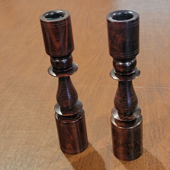 Pair of Vintage Hand Carved African Ebony Ironwood  Candlesticks Candle Holders - Picture 3 of 10